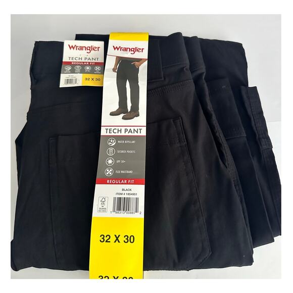 Men's Wrangler Tech Pants - NWT - 32x30 -Water Repellant /Flex Waistband - Black - Picture 3 of 4